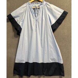 Pearl By Lela Rose Cotton Poplin Flutter Sleeve Dress Size XL Blue Preppy